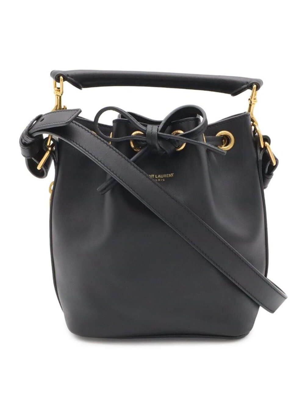 Saint Laurent Paris YSL Emmanuel Bucket Bag 2-Way Shoulder Leather Black